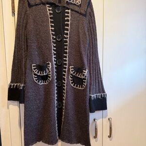 Cupio Charcoal and Black Sweater Coat with White Stitching